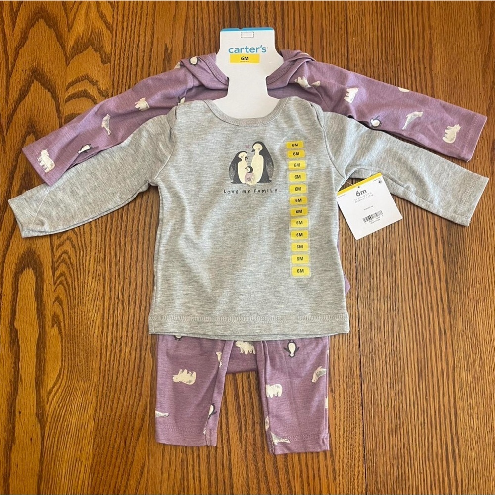 Carter's Gray and Lavender Penguin Pajama Set